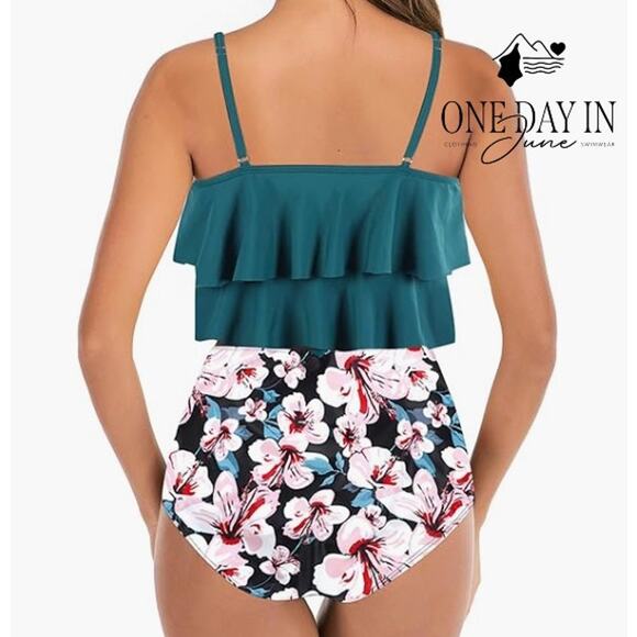 Tempt Me Plus Size Tummy Control High Waist Flounce Bikini Swimsuit Size XXL - Picture 2 of 6